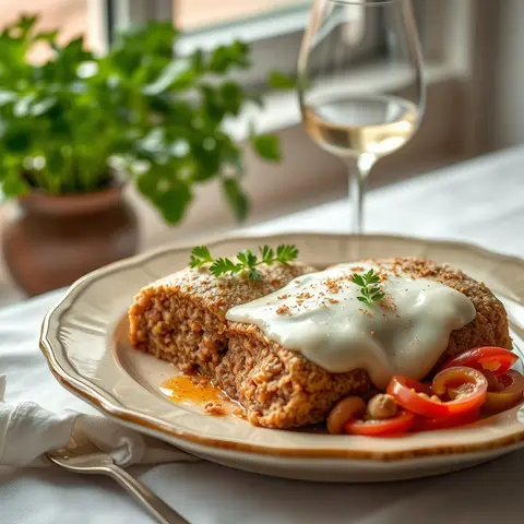 Baked kibbeh. AI-generated photo.