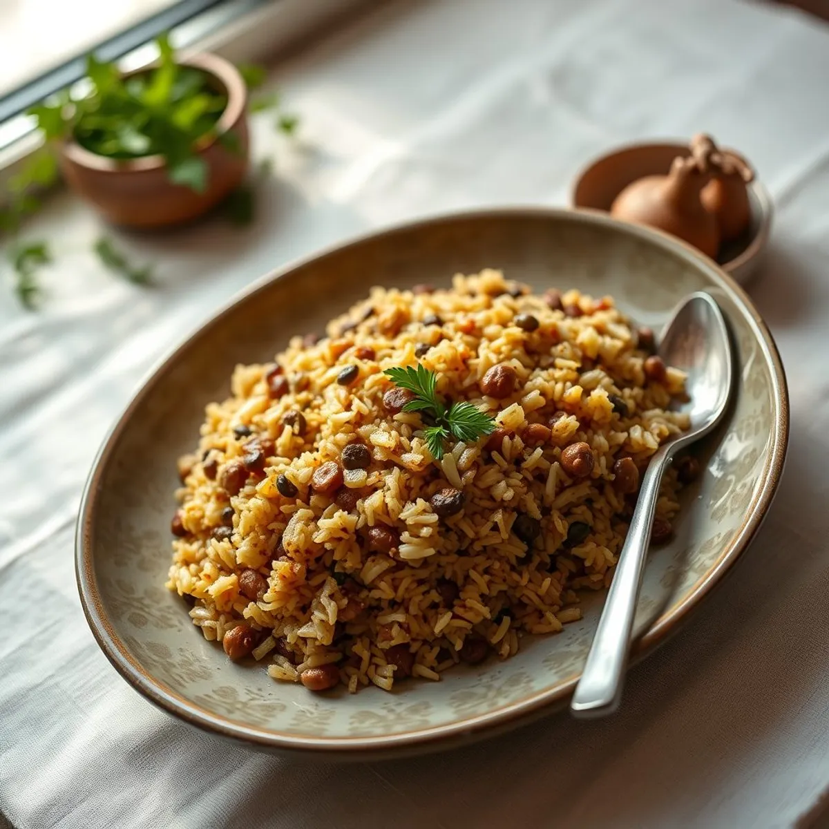 AI-generated photo Lentil rice with onion. AI-generated photo.