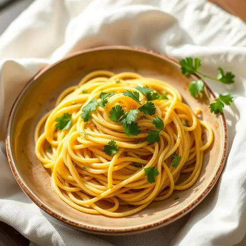 Lemon parsley spaghetti. AI-generated photo.