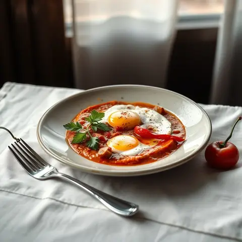 Shakshuka. AI-generated photo.