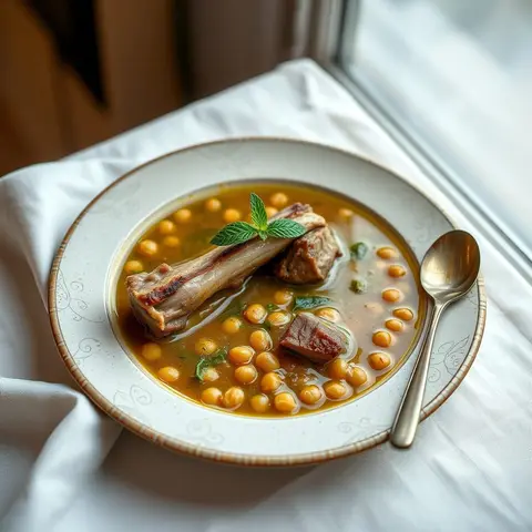 Lamb and mint soup. AI-generated photo.