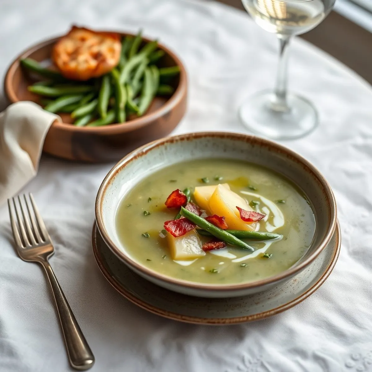 AI-generated photo Green bean soup. AI-generated photo.