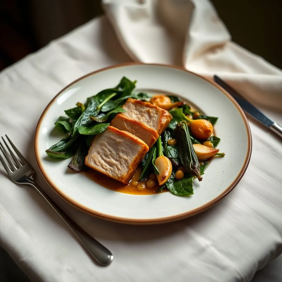 AI-generated photo Pork and greens. AI-generated photo.