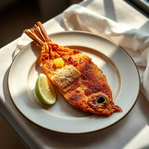 Fried reef fish. AI-generated photo.
