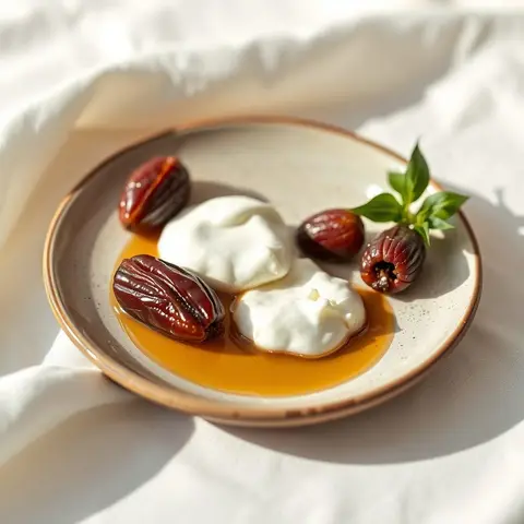 Date and yogurt. AI-generated photo.