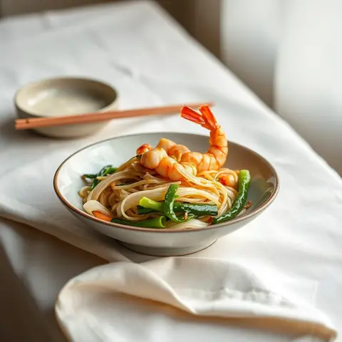 Stir-fried noodles. AI-generated photo.