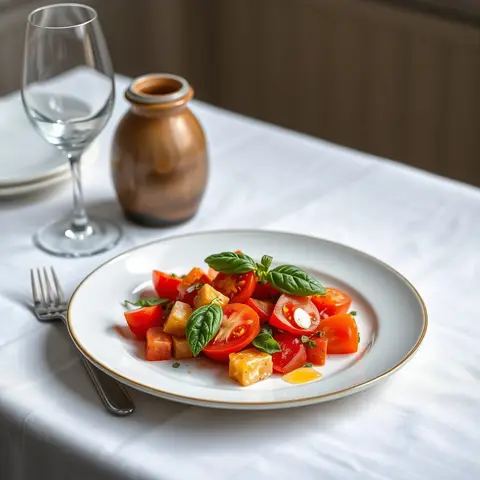 Tomato and basil salad. AI-generated photo.