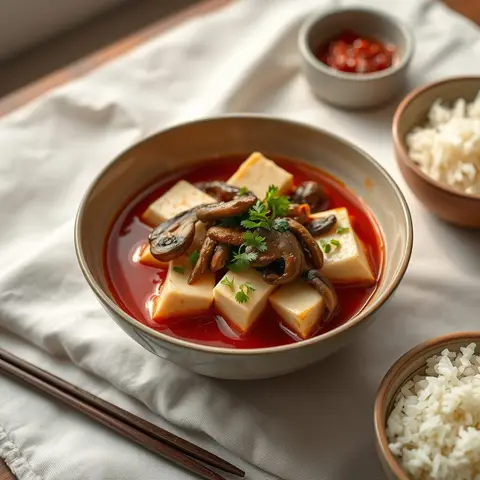 Mushroom Mapo Tofu. AI-generated photo.