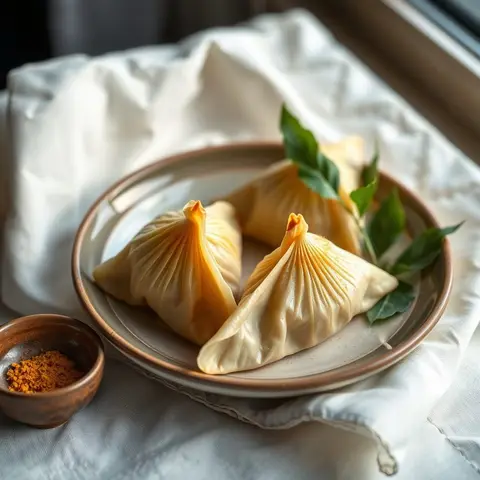 Burmese samosa. AI-generated photo.