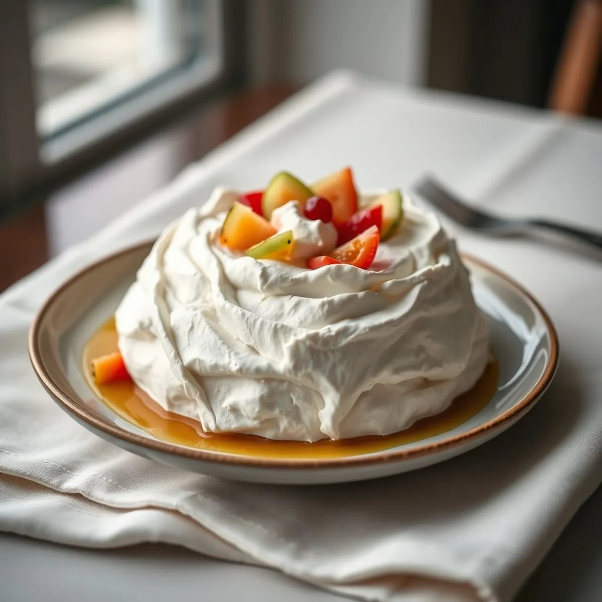 AI-generated photo Kiwi pavlova. AI-generated photo.