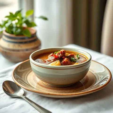Pepper soup. AI-generated photo.