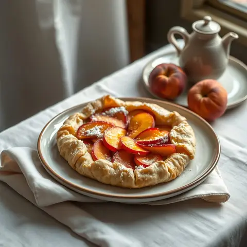 Peach galette. AI-generated photo.