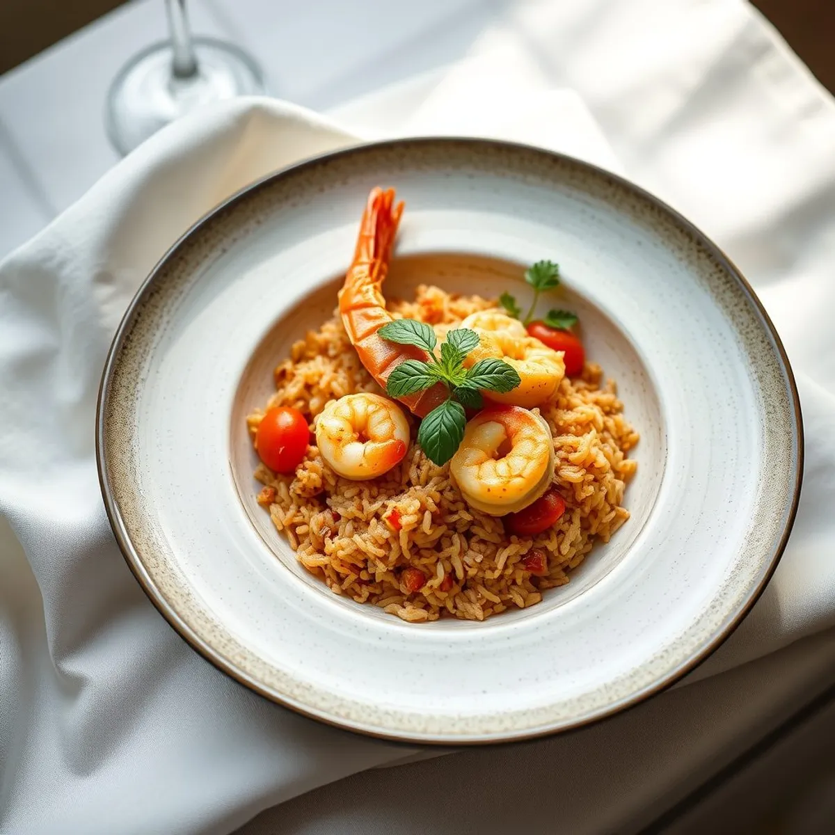 AI-generated photo Tomato rice with seafood. AI-generated photo.