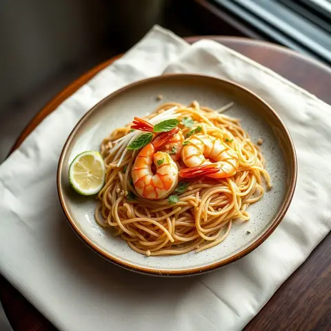 Prawn Pad Thai. AI-generated photo.
