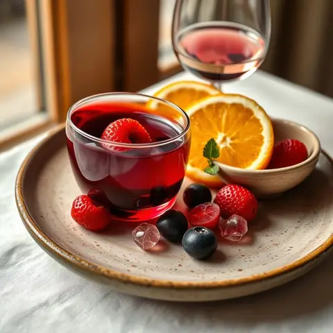Red wine berry cup. AI-generated photo.