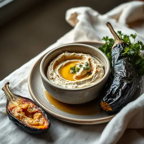 Roasted Baba Ganoush. AI-generated photo.