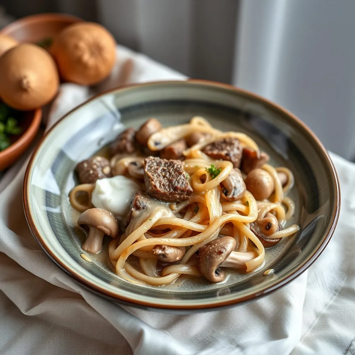 AI-generated photo Beef stroganoff. AI-generated photo.
