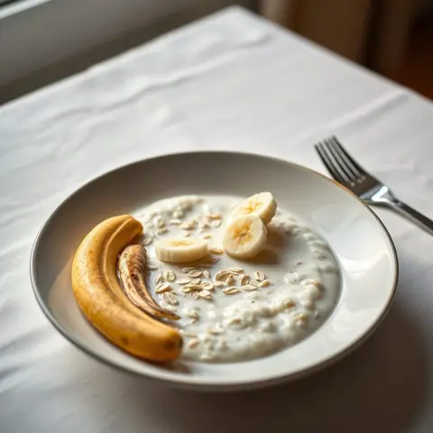 Porridge and banana. AI-generated photo.
