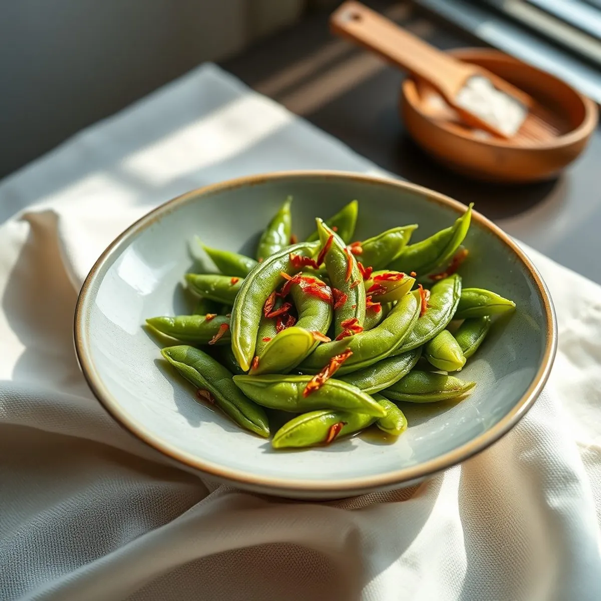 AI-generated photo Salt and Chili Edamame. AI-generated photo.