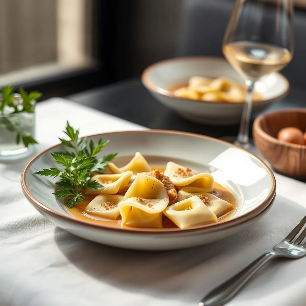 AI-generated photo Broth cappelletti. AI-generated photo.