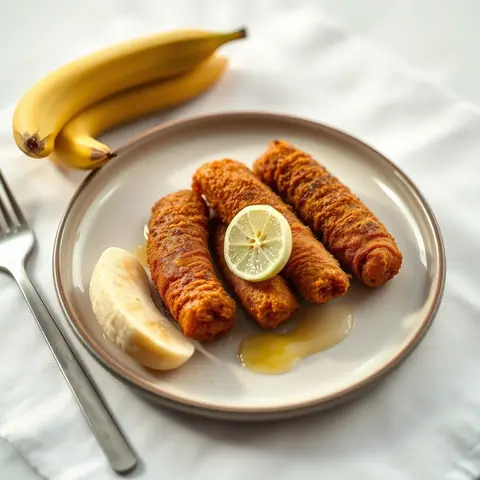 Fried banana. AI-generated photo.