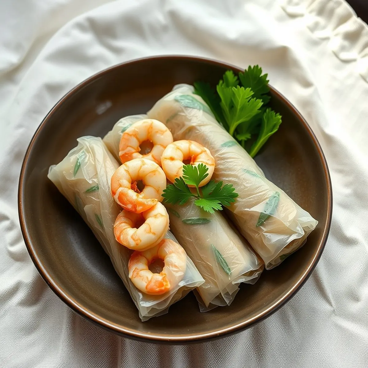 AI-generated photo Shrimp rice-paper rolls. AI-generated photo.