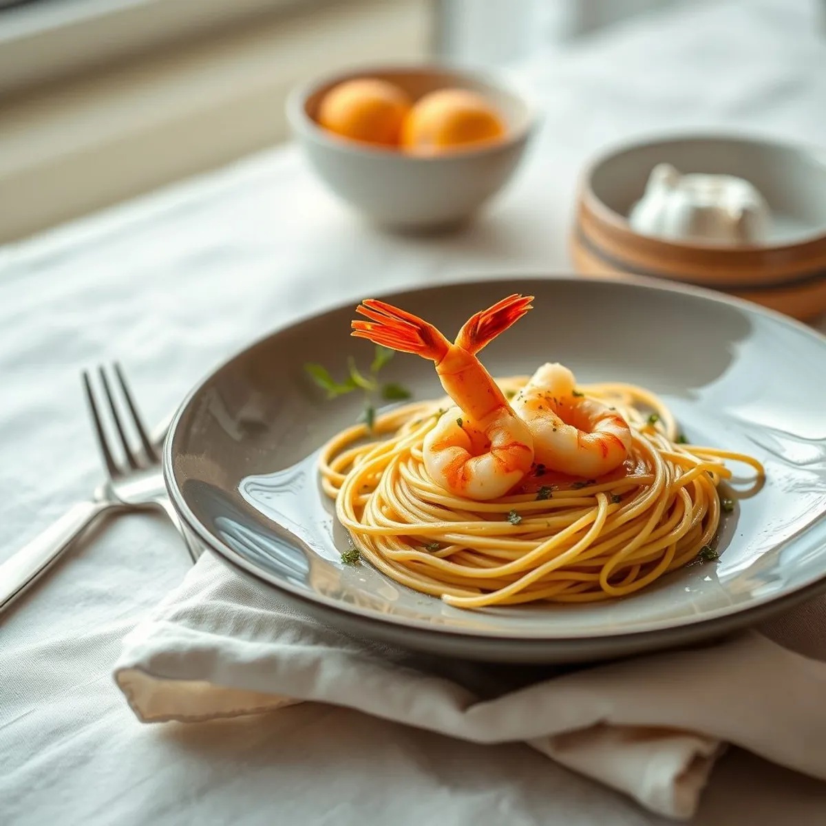 AI-generated photo Shrimp spaghetti. AI-generated photo.