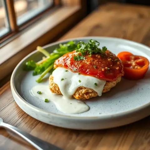 Chicken parma. AI-generated photo.