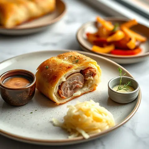 Sausage roll. AI-generated photo.