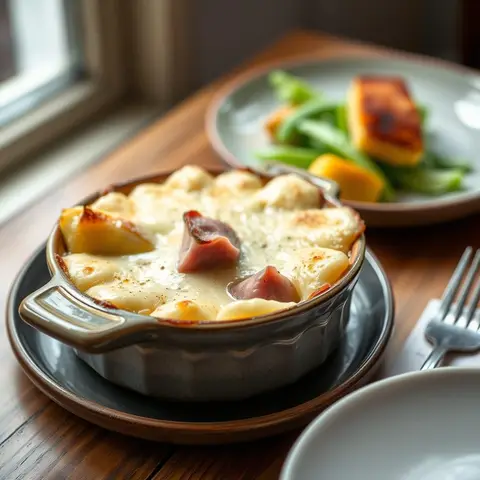 Fennel ham gratin. AI-generated photo.