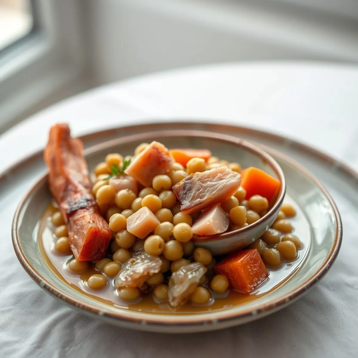 AI-generated photo Split pea with ham. AI-generated photo.