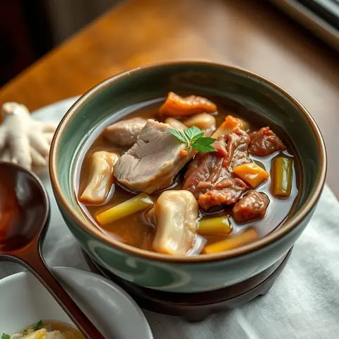 Bamboo and ham stew. AI-generated photo.