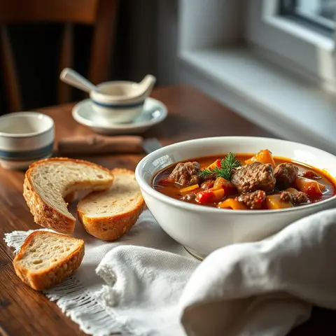 Czech goulash. AI-generated photo.