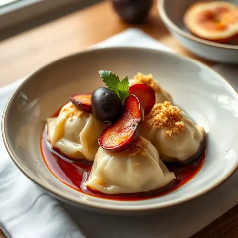 Fruit dumplings. AI-generated photo.