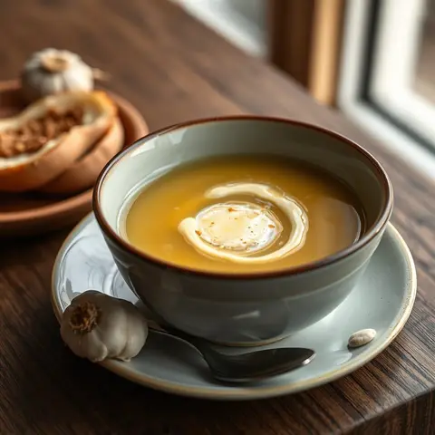 Garlic soup. AI-generated photo.