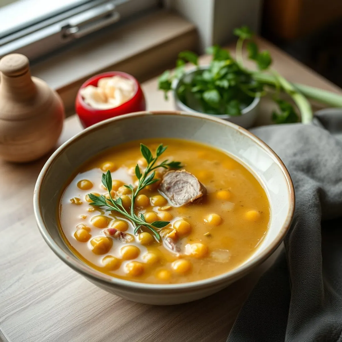 AI-generated photo Pea soup. AI-generated photo.