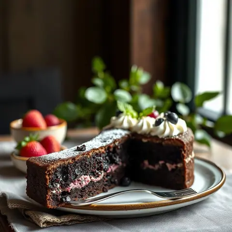 Black Forest cake. AI-generated photo.