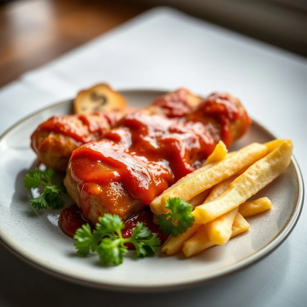 AI-generated photo Currywurst. AI-generated photo.