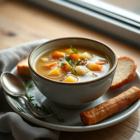 Potato soup. AI-generated photo.