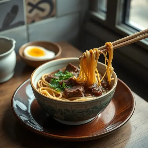 Beef brisket noodles. AI-generated photo.