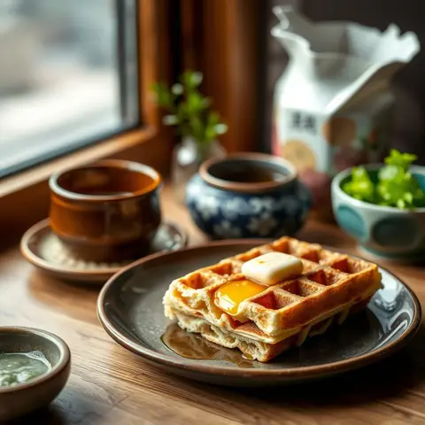 Egg waffle. AI-generated photo.