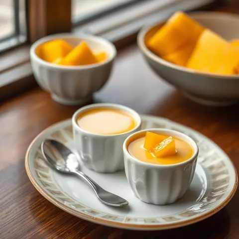 Mango pudding. AI-generated photo.