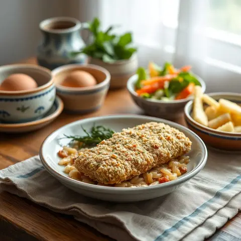 Breaded pork. AI-generated photo.