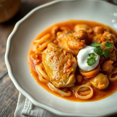 Chicken paprikash. AI-generated photo.