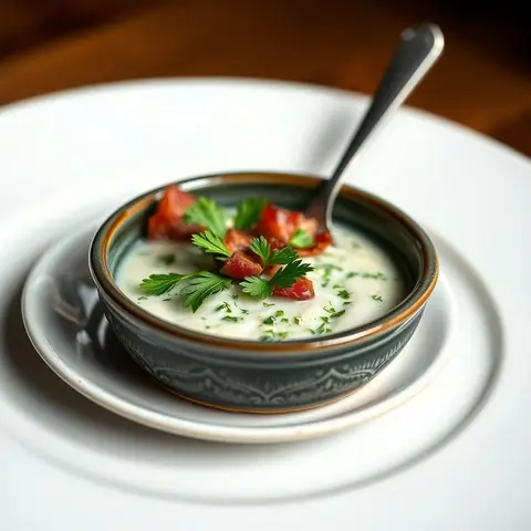 Parsley sauce with bacon. AI-generated photo.