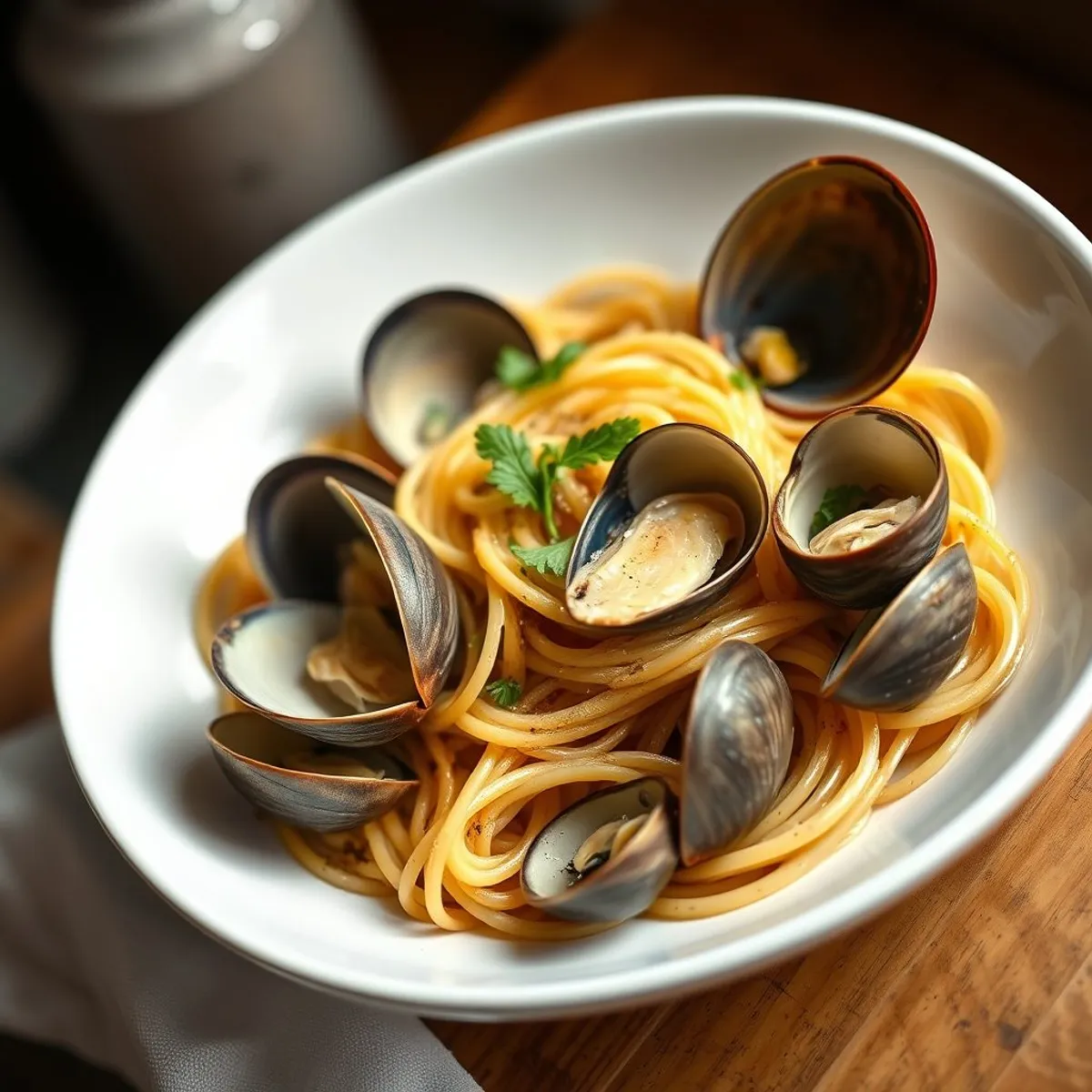 AI-generated photo Linguine alle vongole. AI-generated photo.
