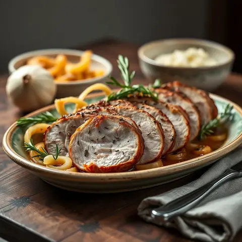 Porchetta pork. AI-generated photo.