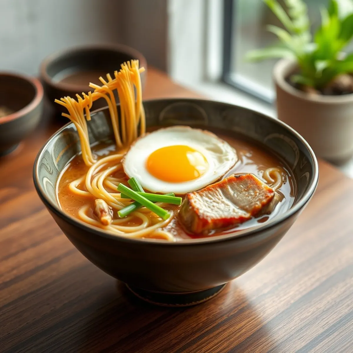 AI-generated photo Pork broth ramen. AI-generated photo.