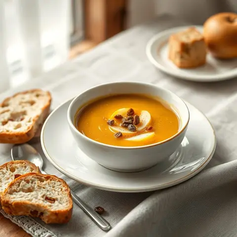 Sweet bread soup. AI-generated photo.