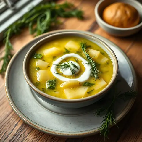 Pickle soup. AI-generated photo.